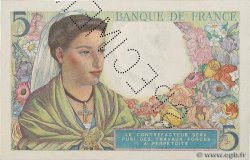 5 Francs BERGER Spécimen FRANCE  1943 F.05.01Sp AU