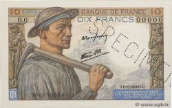 10 Francs MINEUR Spécimen FRANCE  1941 F.08.01Sp1 AU-