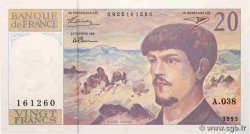 20 Francs DEBUSSY à fil de sécurité FRANCIA  1993 F.66BIS.04A38