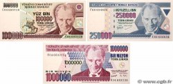 100000, 250000 et 1000000 Lirasi Lot TURKEY  1997 P.206 UNC-