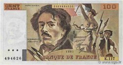 100 Francs DELACROIX modifié UNIFACE Fauté FRANCE  1987 F.69U.11 VF