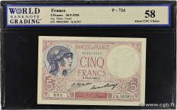 5 Francs FEMME CASQUÉE FRANCE  1928 F.03.12 AU
