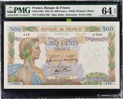 500 Francs LA PAIX FRANCE  1942 F.32.33 UNC-