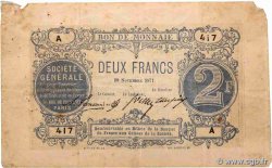 2 Francs FRANCE régionalisme et divers Paris 1871 JER.75.02B
