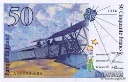 50 Francs SAINT-EXUPÉRY Petit numéro FRANCE  1992 F.72.01aA1 UNC
