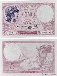 5 Francs FEMME CASQUÉE modifié Consécutifs FRANCE  1940 F.04.16 UNC