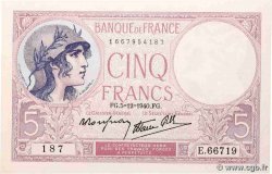5 Francs FEMME CASQUÉE modifié FRANCE  1940 F.04.16