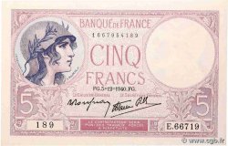 5 Francs FEMME CASQUÉE modifié FRANCE  1940 F.04.16