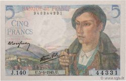 5 Francs BERGER Lot FRANCE  1945 F.05.06