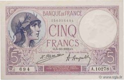 5 Francs FEMME CASQUÉE FRANCE  1922 F.03.06