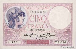 5 Francs FEMME CASQUÉE modifié FRANCE  1939 F.04.08