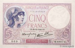 5 Francs FEMME CASQUÉE modifié FRANCE  1940 F.04.18