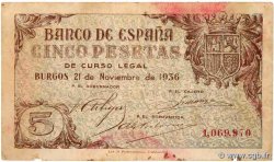 5 Pesetas ESPAGNE  1936 P.097 pr.TB