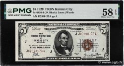 5 Dollars UNITED STATES OF AMERICA Kansas City 1929 P.395J AU