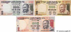 100, 500 et 1000 Rupees Lot INDIA  2012 P.093g, P.105e et P107a