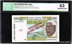 500 Francs Spécimen WEST AFRICAN STATES  1992 P.410Dbs UNC-