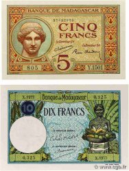 5 et 10 Francs Lot MADAGASCAR  1937 P.035 et P.036 UNC-