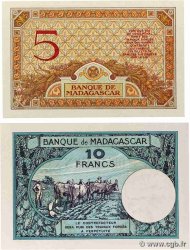 5 et 10 Francs Lot MADAGASCAR  1937 P.035 et P.036 UNC-