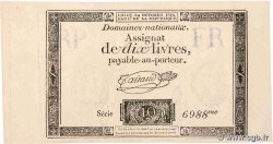 10 Livres filigrane républicain FRANCE  1792 Ass.36b UNC