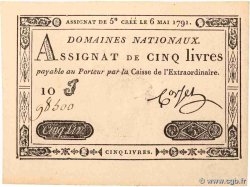 5 Livres FRANCE  1791 Ass.12a AU