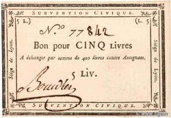 5 Livres FRANCE regionalism and miscellaneous Lyon 1793 Kol.134 AU