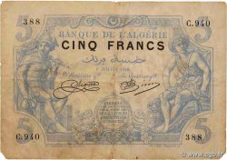 5 Francs ALGERIA  1916 P.071a