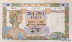 500 Francs LA PAIX FRANCE  1943 F.32.44 AU+