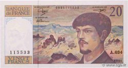 20 Francs DEBUSSY à fil de sécurité FRANCE  1991 F.66bis.02A34 UNC