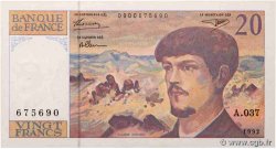 20 Francs DEBUSSY à fil de sécurité FRANCE  1992 F.66bis.03A37