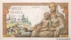 1000 Francs DÉESSE DÉMÉTER FRANCE  1943 F.40.31 VF+