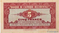 5 Francs FRENCH WEST AFRICA  1942 P.28a VF+