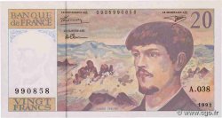 20 Francs DEBUSSY à fil de sécurité FRANCE  1993 F.66BIS.04A38