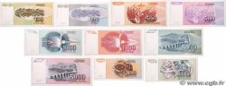 100 au 50000 Dinara Lot YUGOSLAVIA  1991 P.108 au P.117 FDC