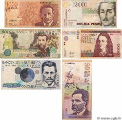 1000 à 50000 Pesos Lot COLOMBIE  2009 P.452n, P.453,P.454x. P.455m, P.456t et P.457t