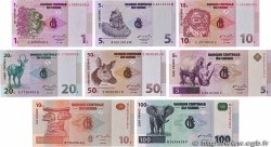 1, 5, 10 20 et 50 Centimes et 5,  10 et 100 Francs  Lot DEMOKRATISCHE REPUBLIK KONGO  1997 P.080, P.081, P.082, P.083, P.084A, P.086A, P.092a et P.093a