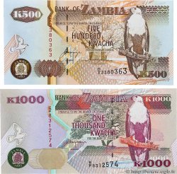 500 et 1000 Kwacha Lot SAMBIA  1992 P.39b et P.40a