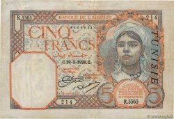 5 Francs TUNISIA  1929 P.08a VF