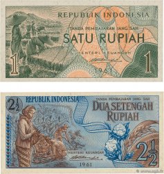 1 et 2,5 Rupiah Lot INDONÉSIE  1961 P.078 et 079