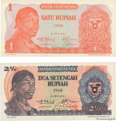 1 et 2,5 Rupiah Lot INDONÉSIE  1968 P.102 et 103