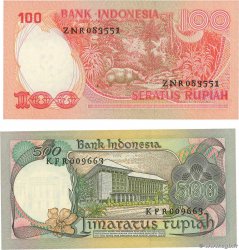 100 et  500 Rupiah Lot INDONÉSIE  1977 P.116 et 117 NEUF