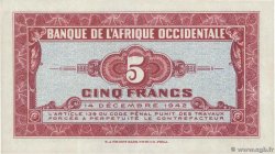 5 Francs FRENCH WEST AFRICA  1942 P.28a XF