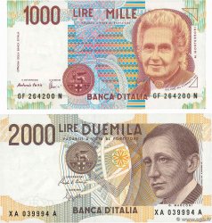 1000 et 2000 Lire Lot ITALIA  1990 P.114 P.115 FDC