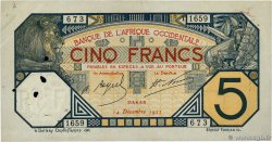 5 Francs DAKAR FRENCH WEST AFRICA Dakar 1922 P.05Bb MBC+