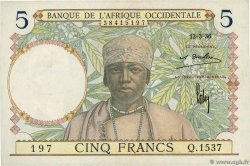 5 Francs FRENCH WEST AFRICA  1936 P.21 q.FDC