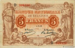 5 Francs BELGIUM  1914 P.074a
