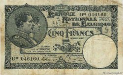 5 Francs BELGIQUE  1922 P.093 TB