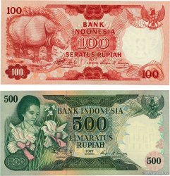 100 et  500 Rupiah Lot INDONÉSIE  1977 P.116 et 117
