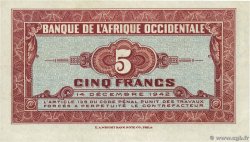 5 Francs FRENCH WEST AFRICA  1942 P.28a SPL