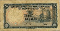 10 Francs BELGIAN CONGO  1958 P.30b F-