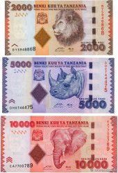 2000 5000 et 10000 Shilingi Lot TANZANIA  2010 P.42 P.43 P.44 UNC